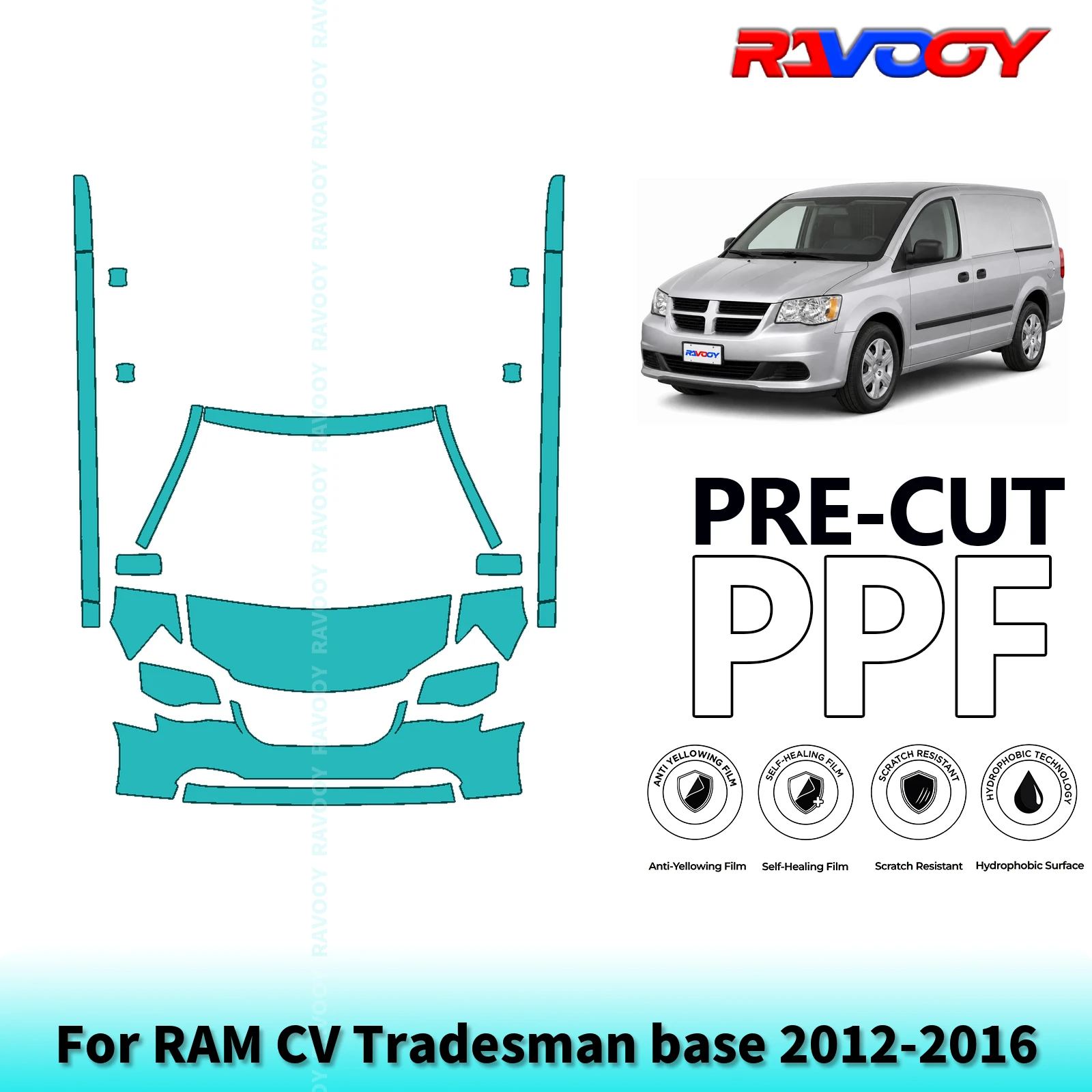 For RAM CV Tradesman base 2012-2016 Partial Front+Rocker Panels 8.5Mil Pre-Cut Paint Protection Film PPF Kit | Clear/Matte/Black
