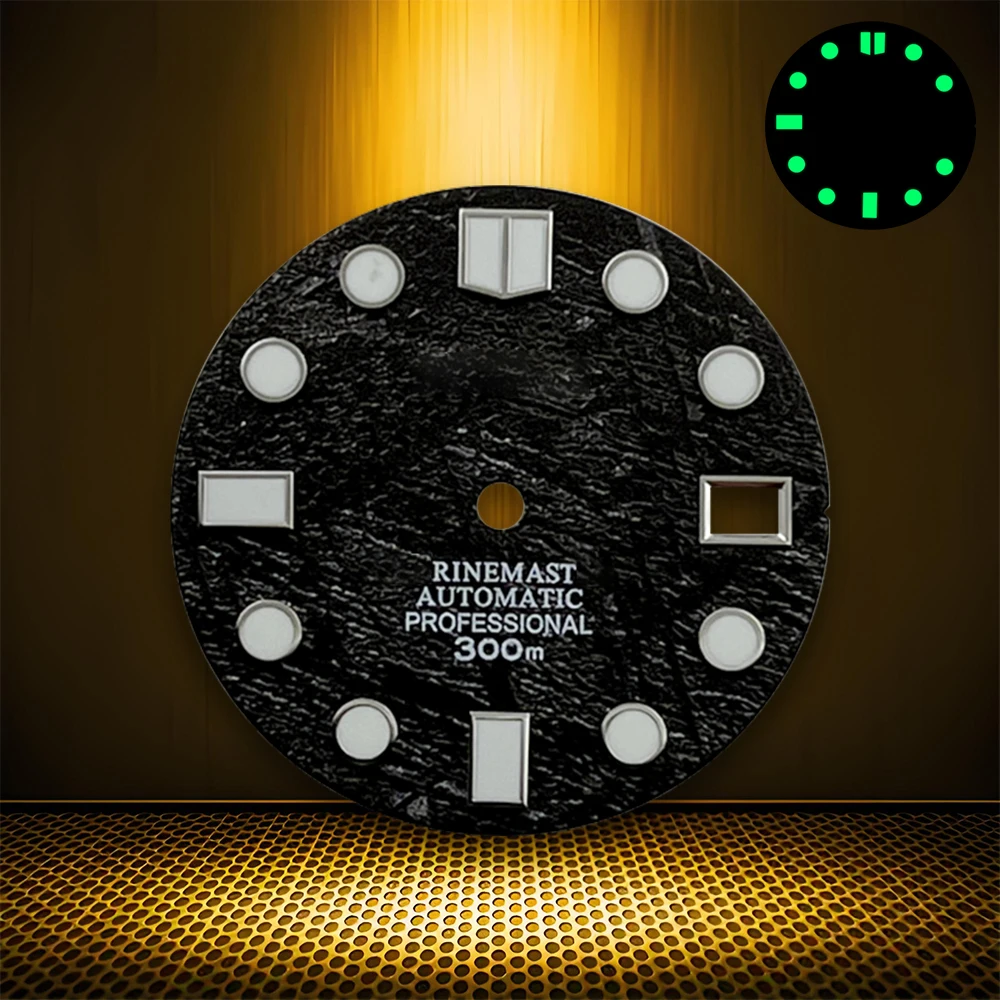 28.5mm NH35 With Meteorite Pattern S Logo Dial And 3C Green Luminous Suitable For NH35 Automatic Movement Watch Modification