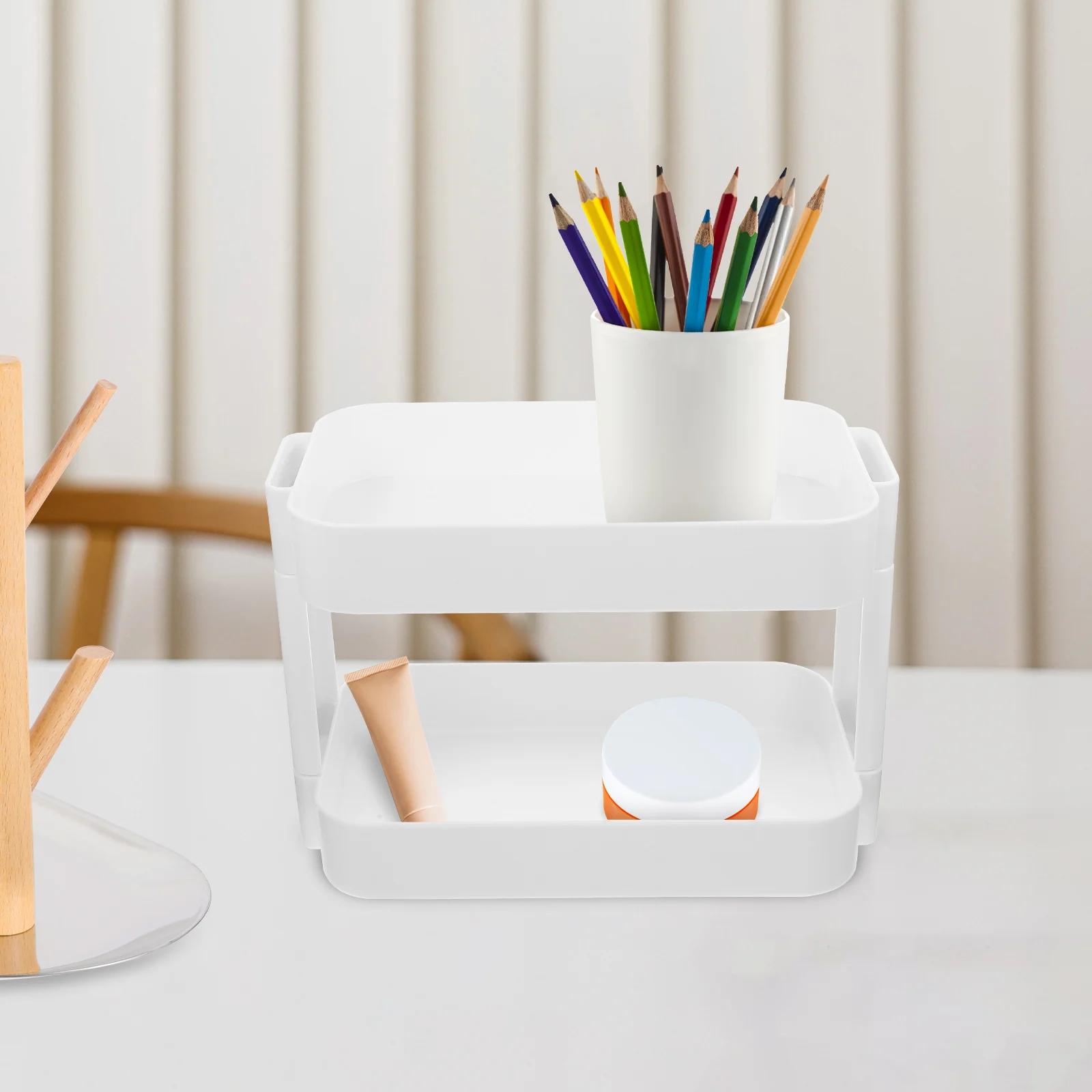 

Multi-Layer Storage Desktop Organizer For Cosmetics Makeup Plastic Pp Double Layer Shelf Toiletries Organizer Multipurpose