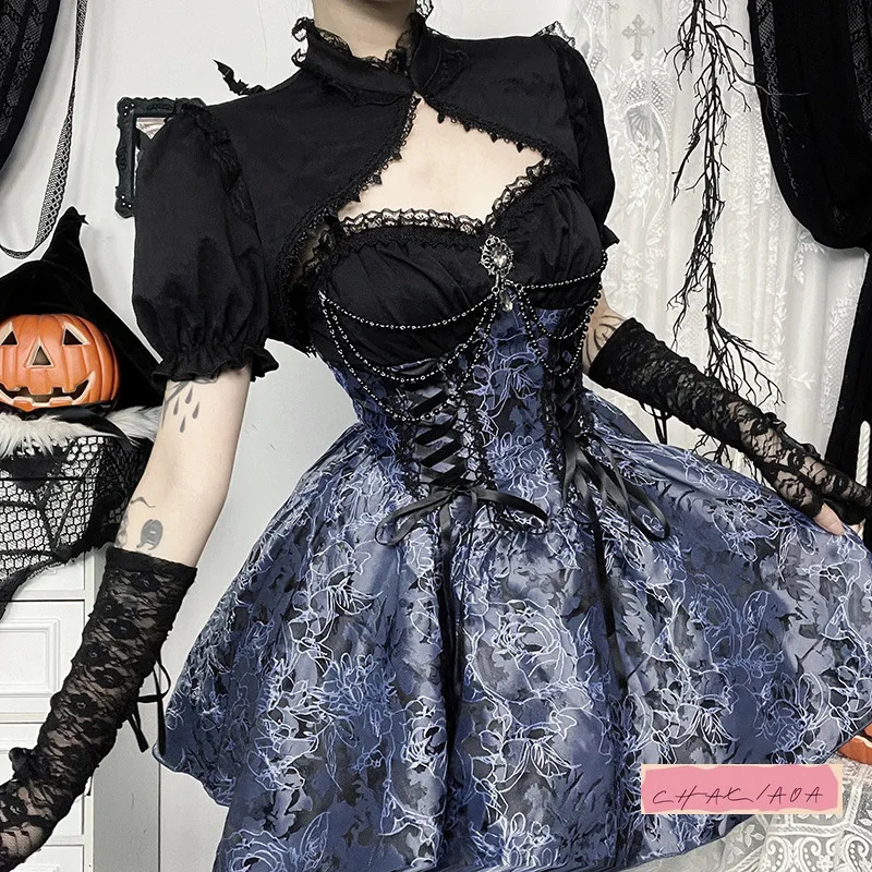 Abito Lolita stile vittoriano vintage giapponese da donna punk gotico viola mini abito da festa moda tinta unita Lolita grembiule ragazza