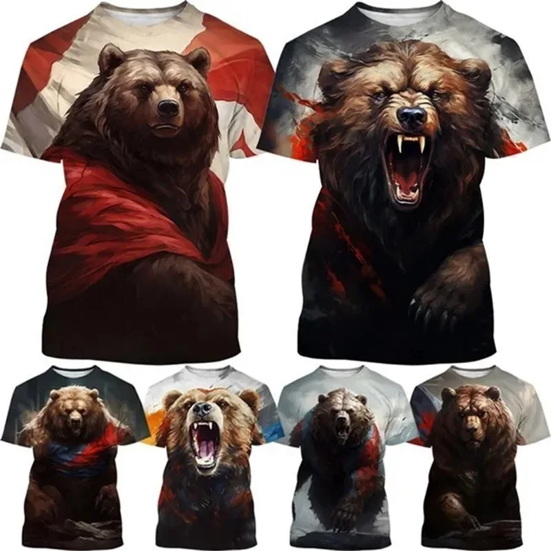 3d Printed Animal Bear T-shirt For Men Summer Short Sleeve Mens Personality Cool Funny T-shirt Streetwear Kids Plus Size Tee Top