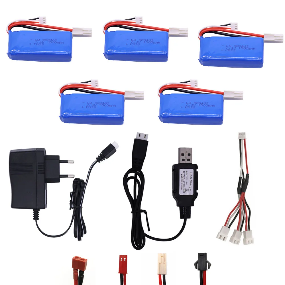 7.4V 1500mAh lipo battery 903462 JST/SM/T/EL-2P PLUG and Charger set For FT009 RC Boat 12428 Lipo battery 2S 7.4V RC toy battery