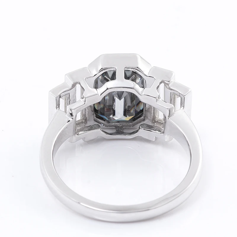 Provence 10K/14K/18K Moissanite Anniversary Rings for Women Grey Emerald Cut Statement Ring for Grandmother Five Stone Rings