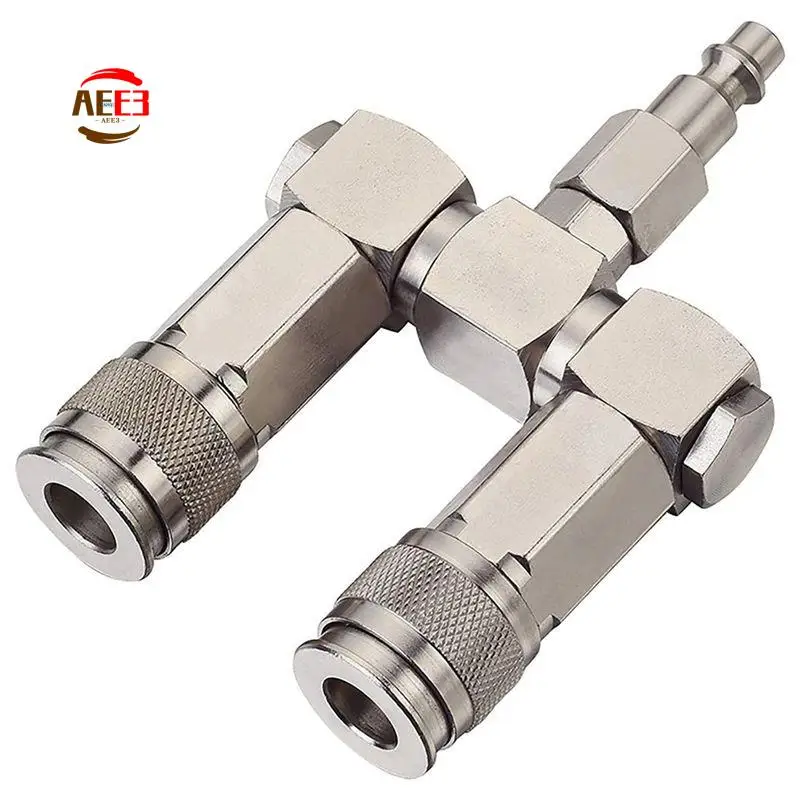 AEE3-Air Hose Connector 2 Way Air Hose Splitter 1/4 In Air Compressor Fittings Swivel 360 Degrees Connectors Replacement