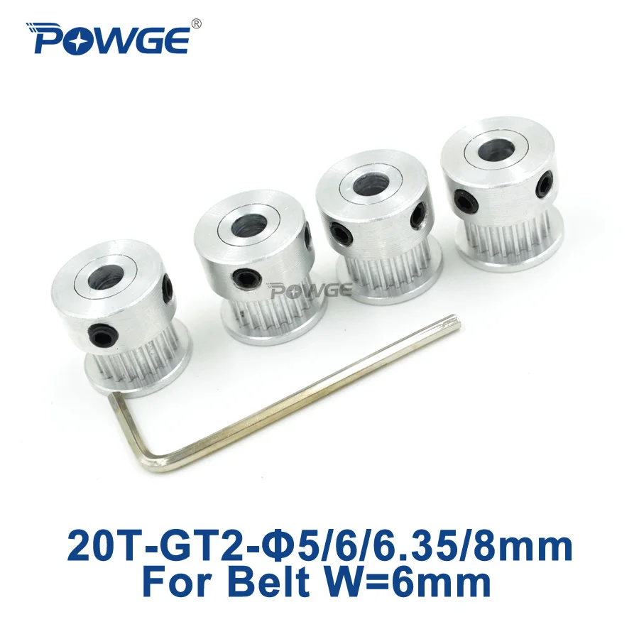 POWGE 20 Teeth 2GT 2M Synchronous Pulley Bore 5/6/6.35/8mm for width 6mm 2MGT GT2 Timing Belt Small Backlash 20Teeth 20T 4pcs
