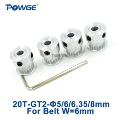 POWGE 20 Teeth 2GT 2M Synchronous Pulley Bore 5/6/6.35/8mm for width 6mm 2MGT GT2 Timing Belt Small Backlash 20Teeth 20T 4pcs