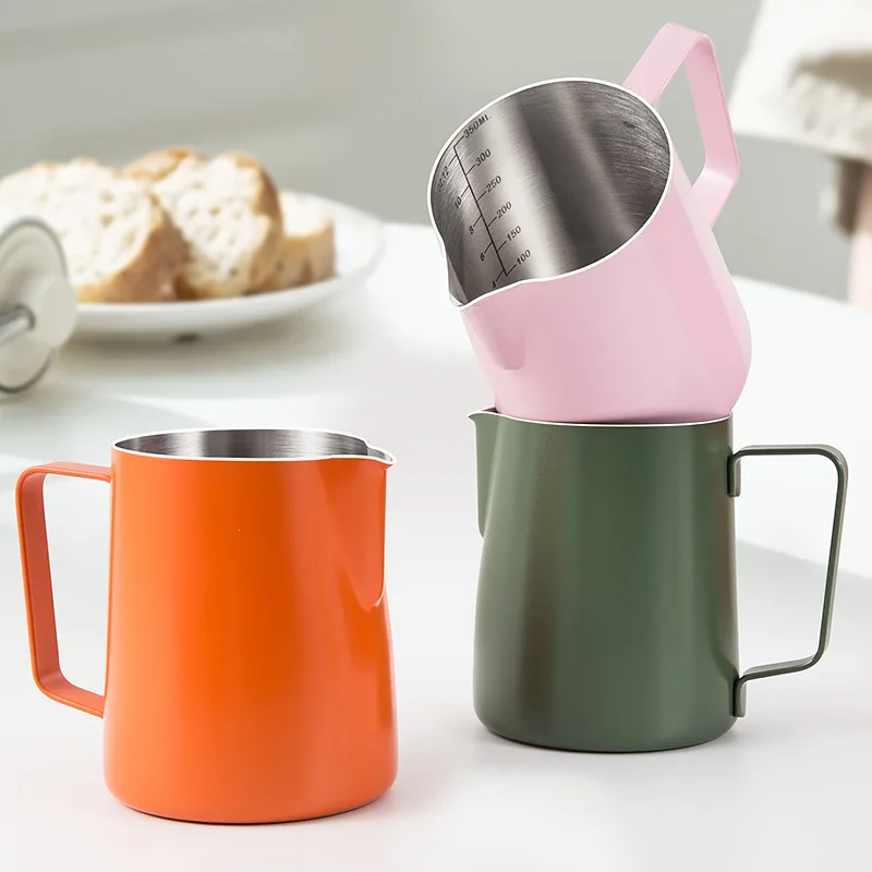 

304 Stainless Steel Scale Mouth Latte Steam Coffee Milk Bubble Pot Beating Cylinder Crane Paint Process Kitchen Cafe Accessories