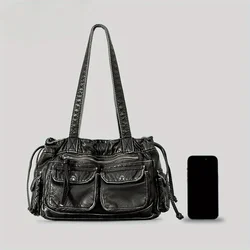 Y2K Hot Girl Single Shoulder Crossbody Bag Vintage Washed Leather Soft Leather Motorcycle Bag