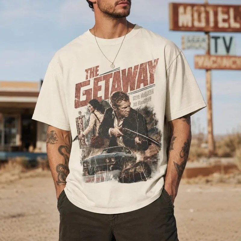 Retro Movie 'Fugitive Mandarin Ducks' T-shirt Men's T-shirt Summer New Item Suitable for Both Men and Women High Street T-shirt