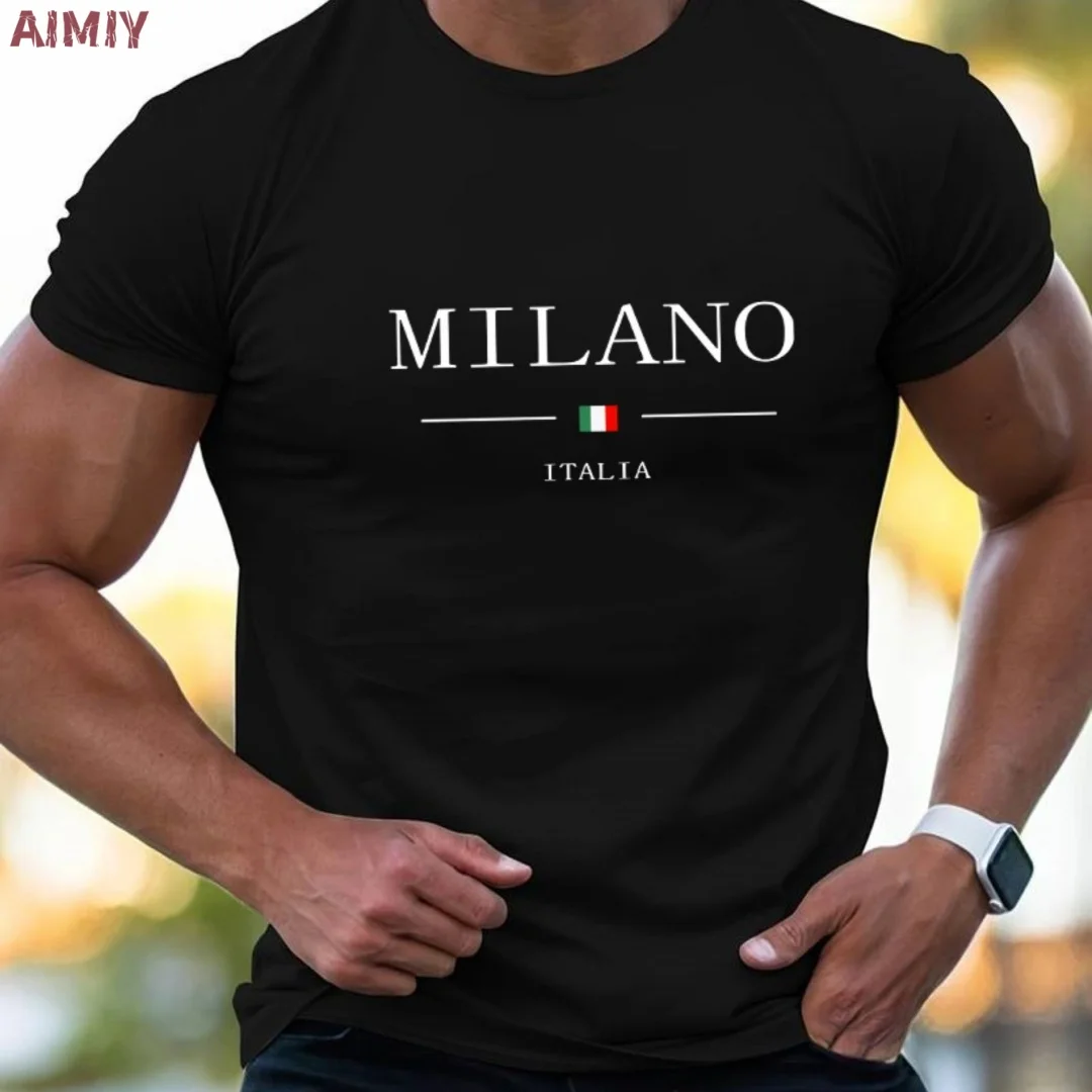 Man T Shirt Casual Oversized Sports Loose Plus Milano Print Clothing Comfortable Shopping Round Neck Short Sleeved T-Shirt Top image 2