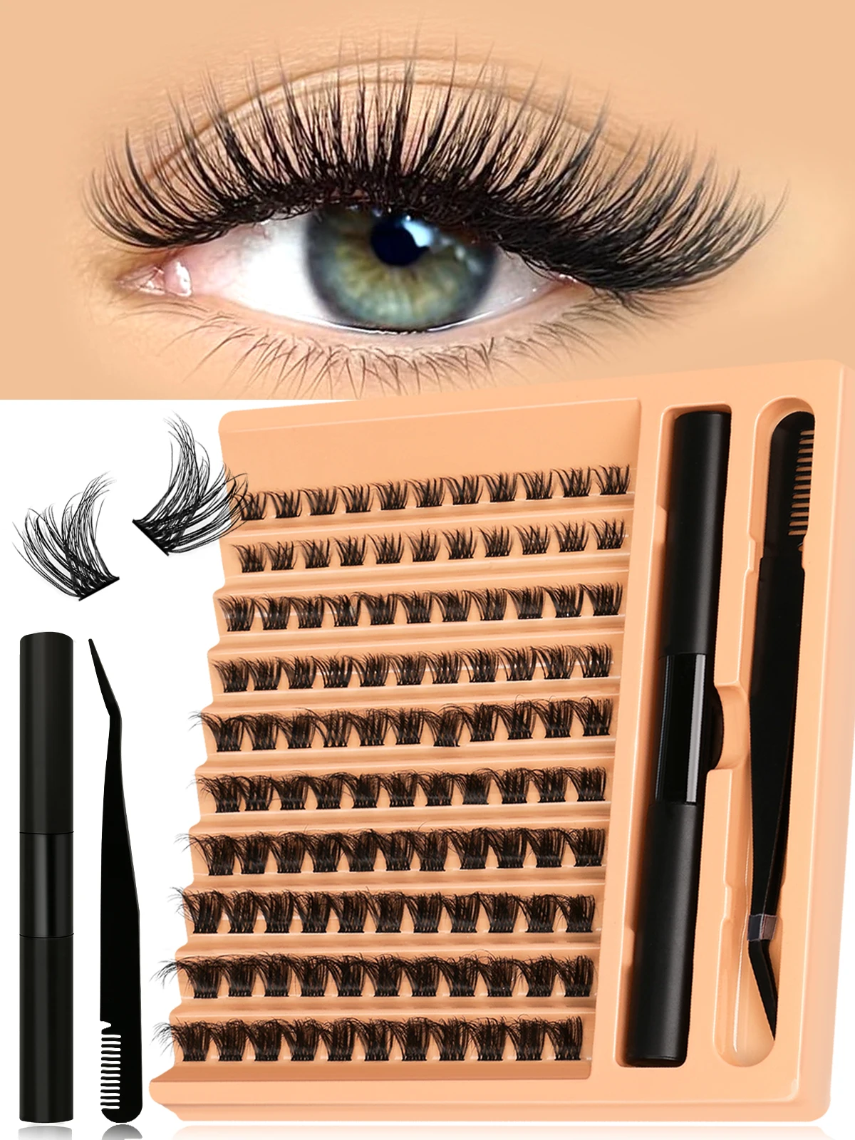 GROINNEYA Cluster Wimpern Kit DIY Wimpern Wimpern Cluster Set Wimpernverlängerung Kit Wimpernbindung und Dichtung und Wimpernpinzette