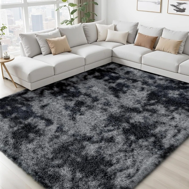 Grey Tie-Dye Shaggy Fluffy Rugs Ultra Soft Non-Slip Plush Carpets Bedroom Living Room Kids Room Large Size Home Decor Floor Mats