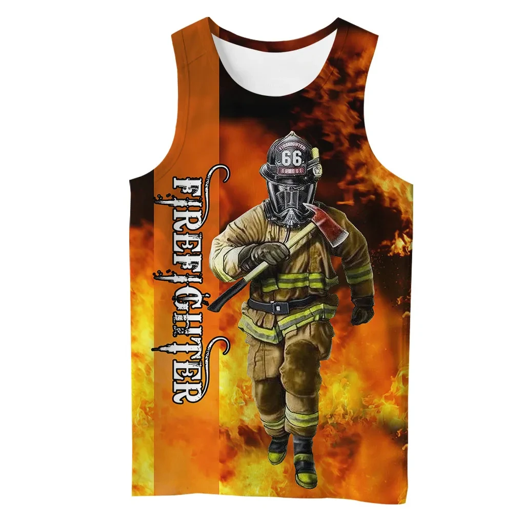 Firemen 3D Print Tank Tops Men's Oversized Fitness Gym Vest Casual Firefighter Harajuku Sleeveless Tops Man Streetwear Clothing