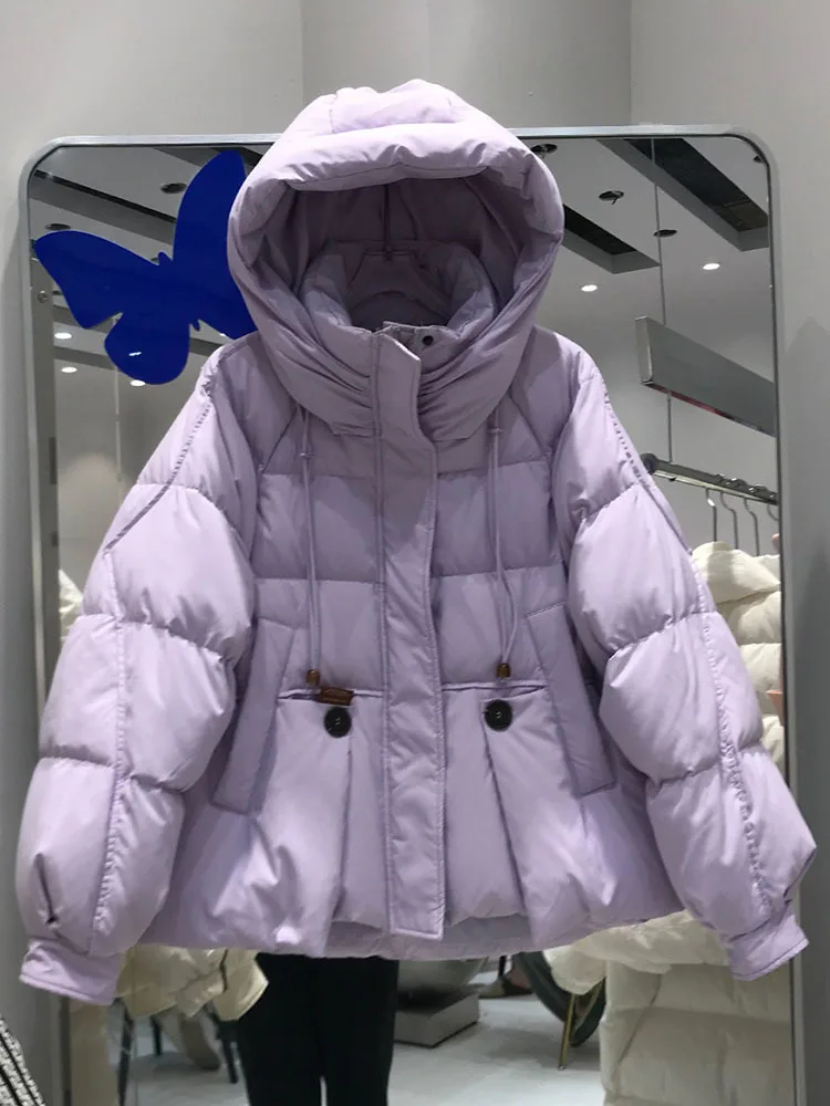 2024 New Winter Women White Duck Down Jacket Hooded Female Warm Over Size Casual Short Thick Warm Outwear Puffer Coat