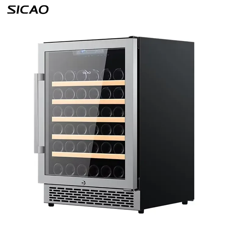 SICAO Mini Wine Fridge Stainless Steel Glass Door Beverage Cooler Cabinet Blue LED 2-22C Home Bar Refrigerator for Red Wine