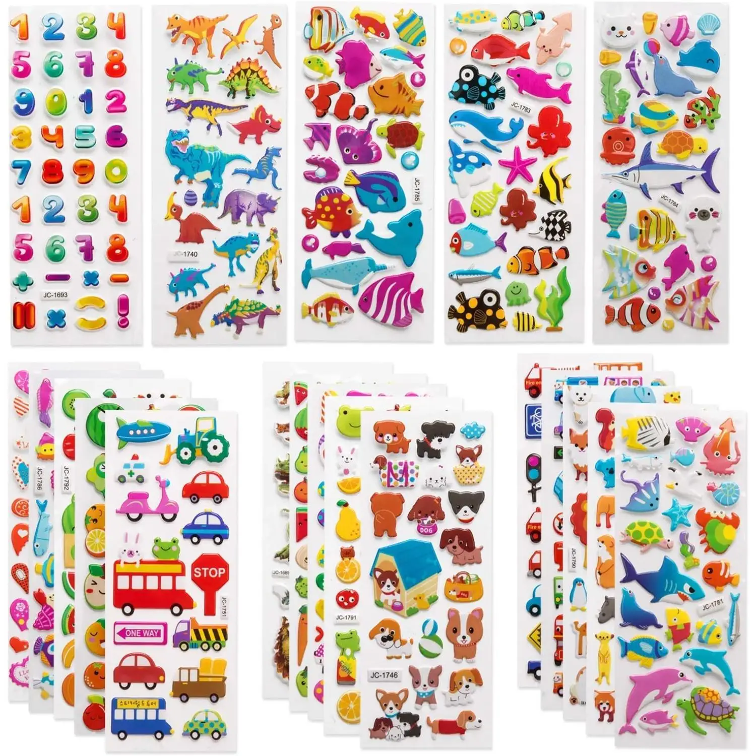 500/560/920 Cute Colorful  Playful Reusable Polyethylene Stickers - 3D Fluffy Designs with Letters, Butterflies for Notebooks