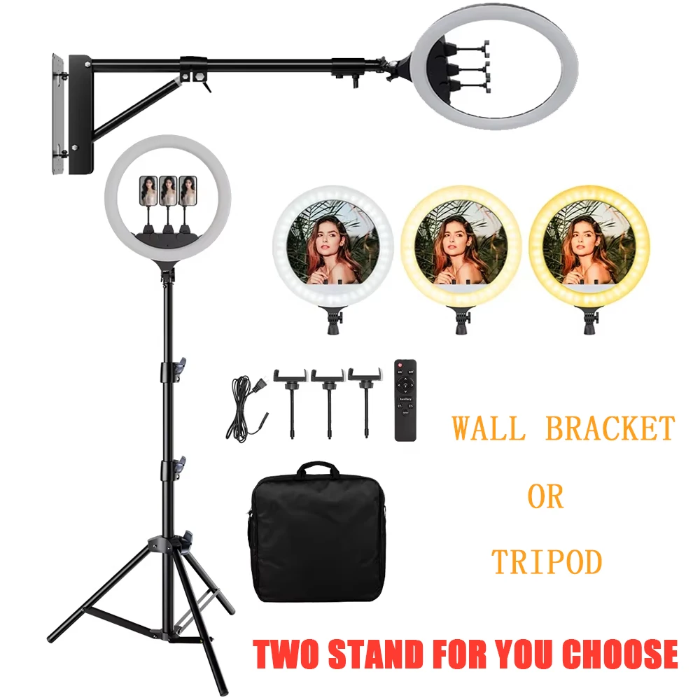 18 بوصة مصباح مصمم على شكل حلقة مع حامل ثلاثي القوائم جدار قوس 3200-6500K صور إضاءة الاستوديو ل Vlog تصوير الفيديو ماكياج Selfie مصباح مصمم على شكل حلقة