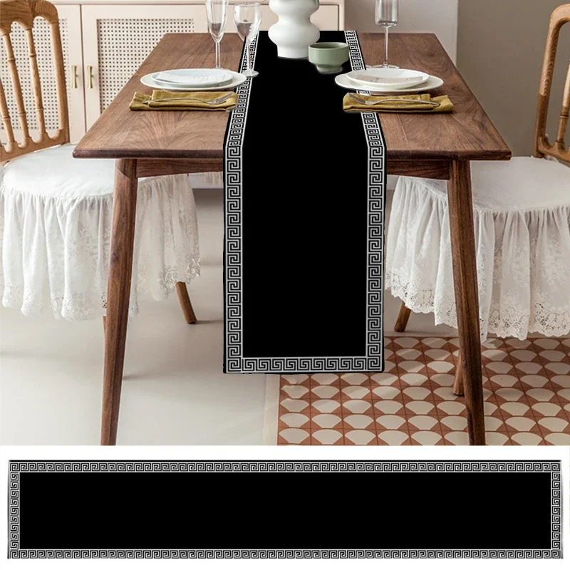 Black Retro Geometric Design Pattern Table Runner Restaurant Decoration Table Runner Wedding Holiday Party Table Accessories