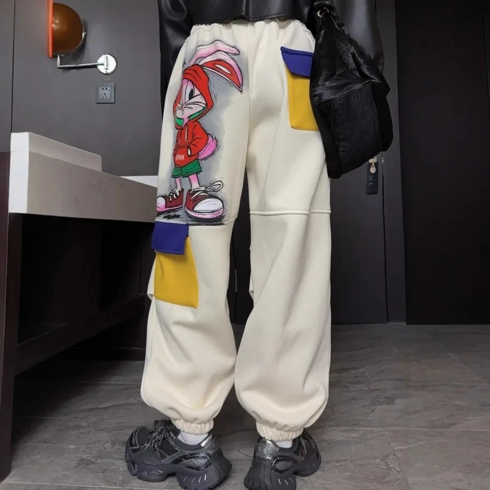 

Mingchuang Premium Winter Fleece Fashion Printing Cartoon Graffiti Big Pocket Sweatpants Women Color Contrast Drawstring Tights