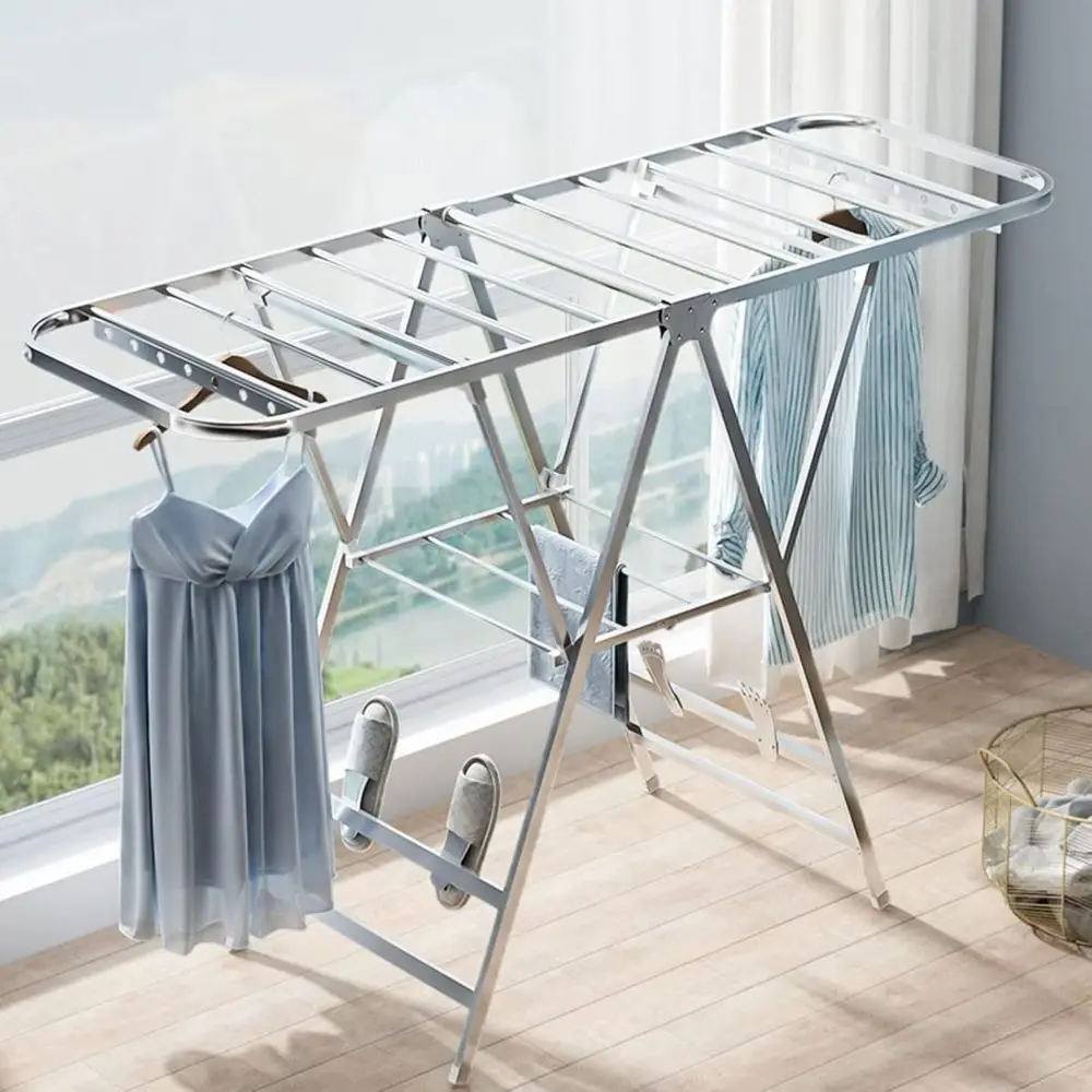 

Stainless Steel 2-Level Folding Drying Rack for Indoor/Outdoor Use - Space-Saving Laundry Solution