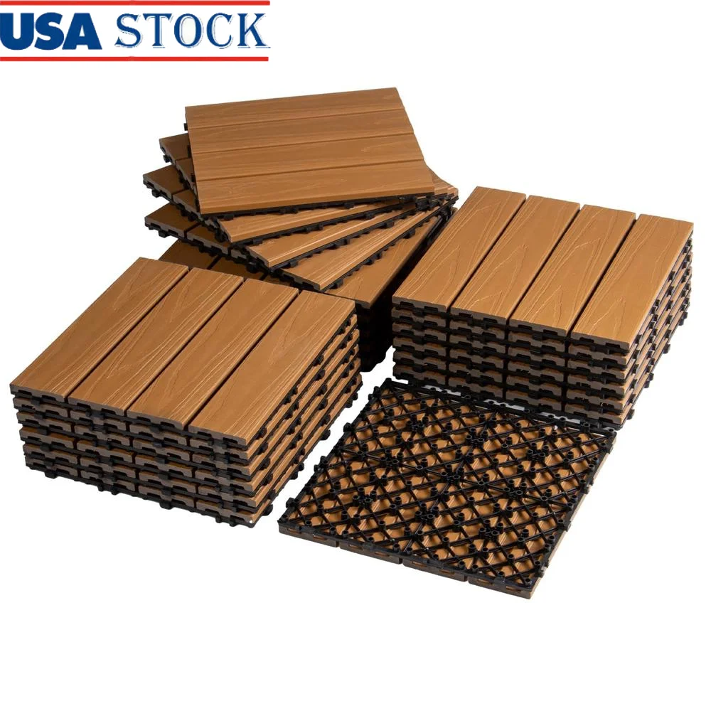 Wood Plastic Composite Interlocking Deck Tiles Waterproof Outdoor Indoor Flooring Non-slip Easy Assemble Durable Maintenance