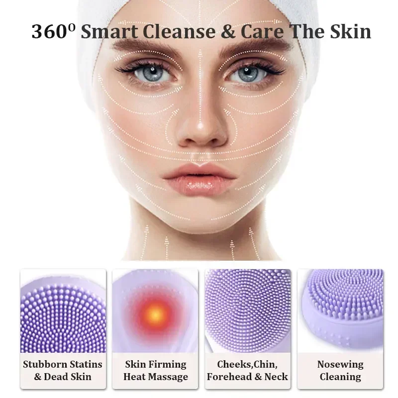Brosse électrique de nettoyage du visage sonique IPX7, étanche, en Silicone, pour Pores profonds, nettoyage des points noirs, masseur de peau
