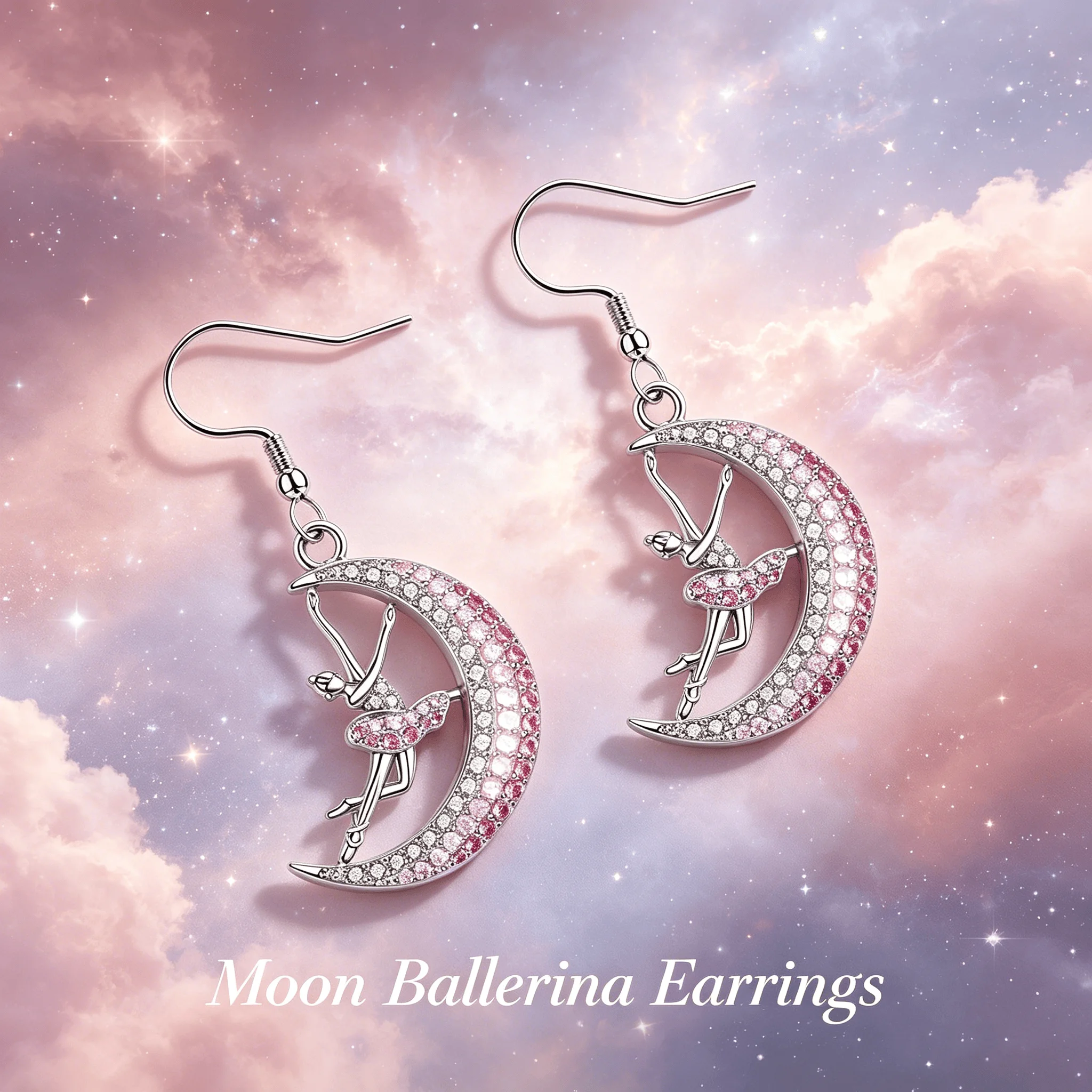 Moon Ballerina Dangle Earrings Dream Grace Inspirational Elegant Women Stage Recital Party Daily Jewelry Gift