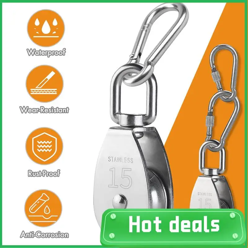 AC62-M15 Stainless Steel Pulley System Kit-Heavy-Duty Pulley Wheel, Pulley Block With Nylon Rope 4MM, Hooks, Plate Durable (2 Pa