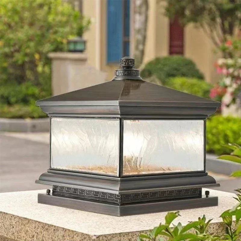 VIOLET Outdoor Electricity Post Lamp Vintage Creative Chinese Brass  Pillar Light LED Waterproof IP65 for Home Villa Courtyard