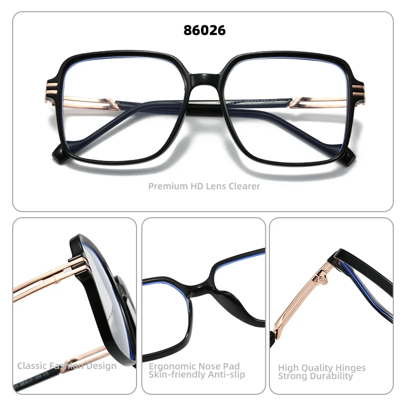 2 قطعة نظارات نسائية عتيقة مضادة للضوء الأزرق إطار معدني كبير الحجم نظارات مربعة الاتجاه نظارات الكمبيوتر البصرية #5