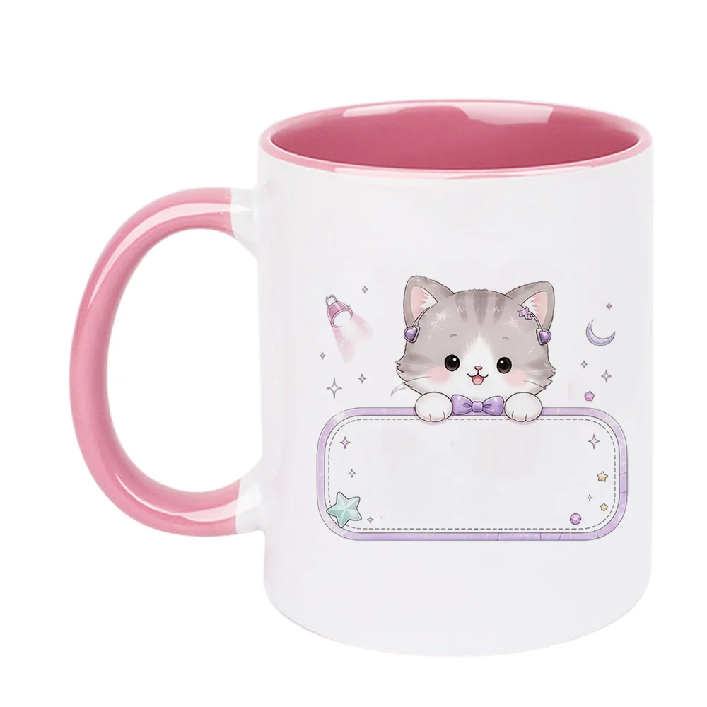 11oz Cute Gray Cat with Bowtie and Stars Ceramic Coffee Mug for Home Use Office Drinking Birthday Party Holiday Present Christma