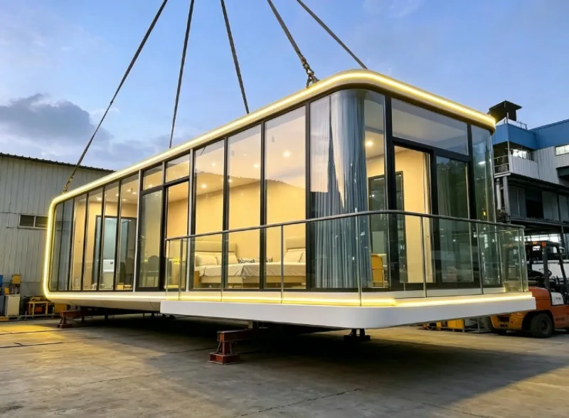 Customizable Prefab Space Capsule Cabin, Mobile Steel Structure Apple Container House For Sales Office And Book Bar Business