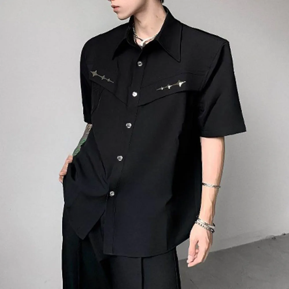 

Мужская деконструированная рубашка с короткими рукавами в американском стиле ретро, модный тренд, уличные свободные повседневные дышащие нишевые новые мужские топы