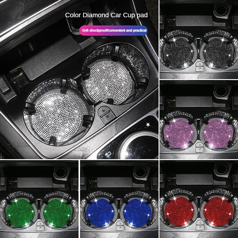 

Bling Cup Holder Coasters for Car 2PCS Universal Non-Slip Cup Holder Decorative Coasters, Shiny Crystal Car Interior Accessories