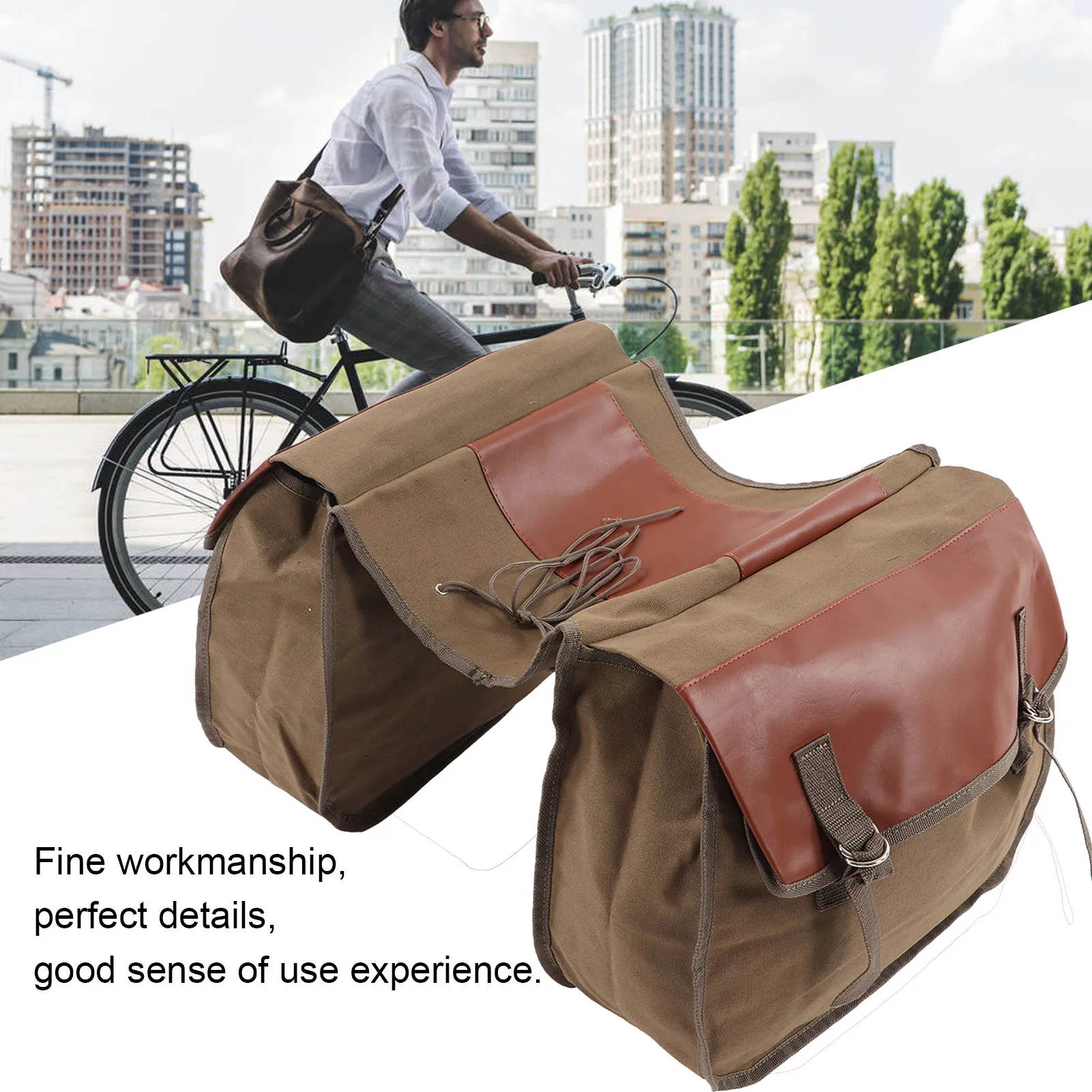 Portable Bicycle Rear Seat Trunk Bag Large Capacity Mountain Bike Tail Bag for CyclingKhaki