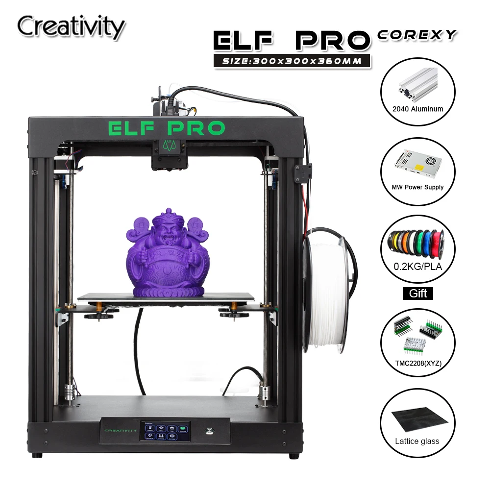 Creativity ELFPRO Corexy Double Z Axis 3D Printer High Precision Aluminum Profile Frame Support 3DTOUCH TMC2208