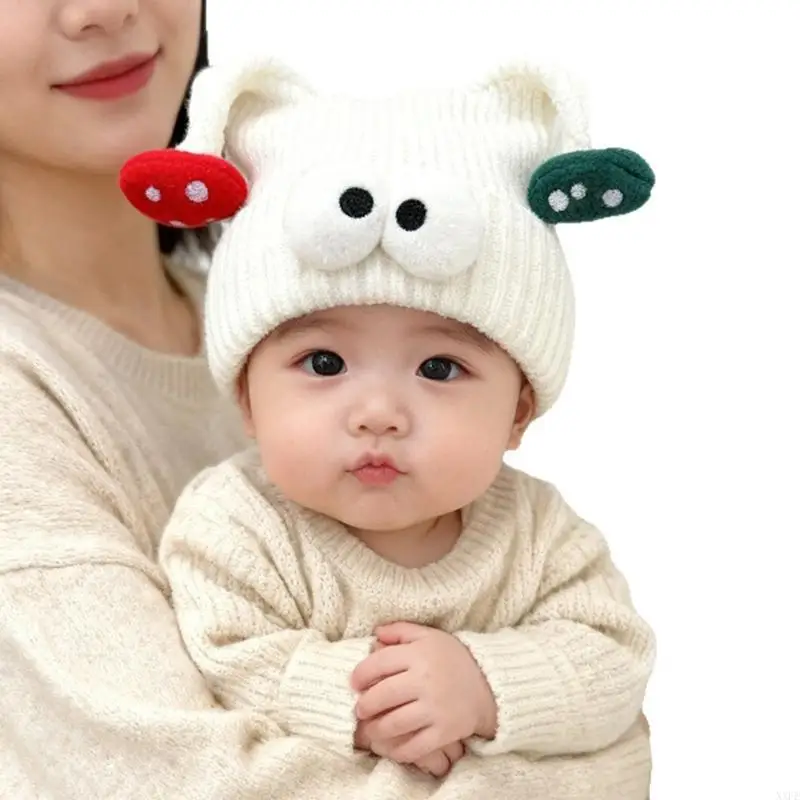 XXFE Ribbed Toddler Hat for Ages 1-4 Years with Folded Mushroom Accents on Both Sides, and Oversized Eye Accents