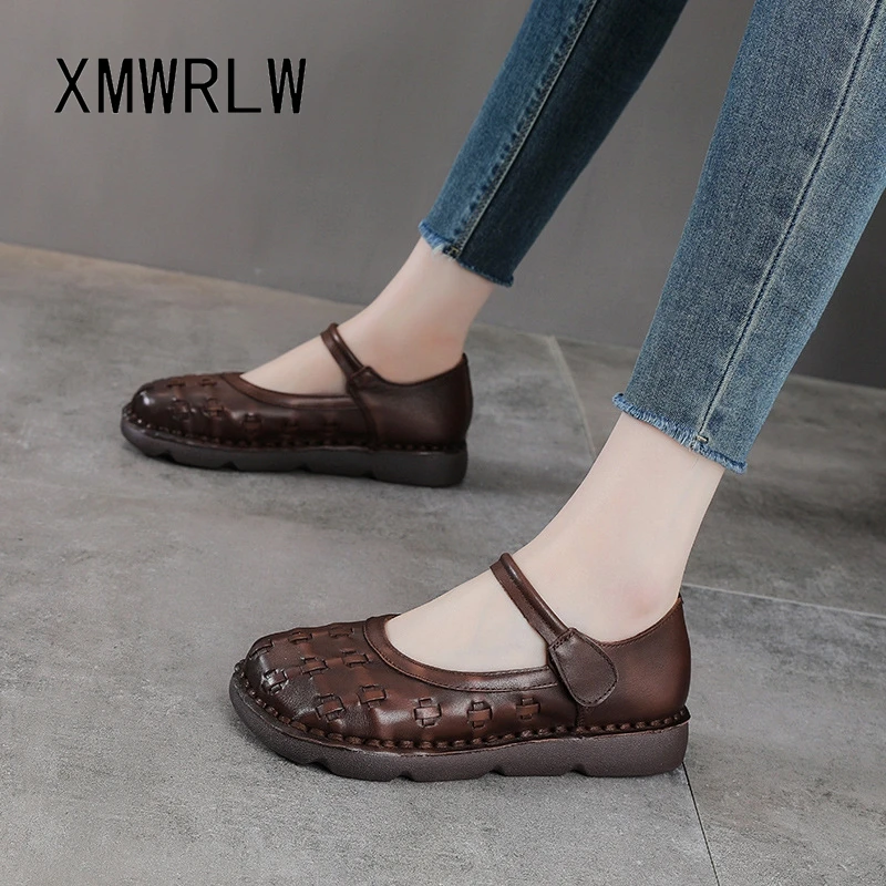 

XMWRLW 2026 Летние женские сандалии из натуральной кожи, ретро-стиль, ручная работа, нескользящие