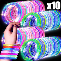 10/1x Light Up LED Bracelets Neon Glowing Bangle Luminous Wristbands Glow in The Dark Birthday Party Supplies for Kids Adults