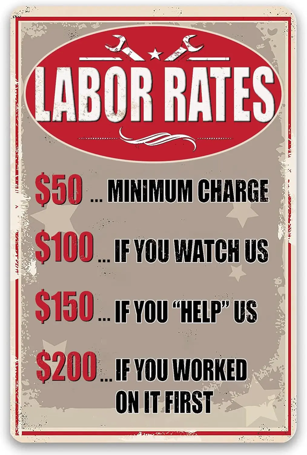 Labor Rates Tin Sign Funny Mechanic Shop Metal Signs Mechanic Hourly Rate Sign Mechanic Shop Decor Garage Shop Rates Sign A Lot