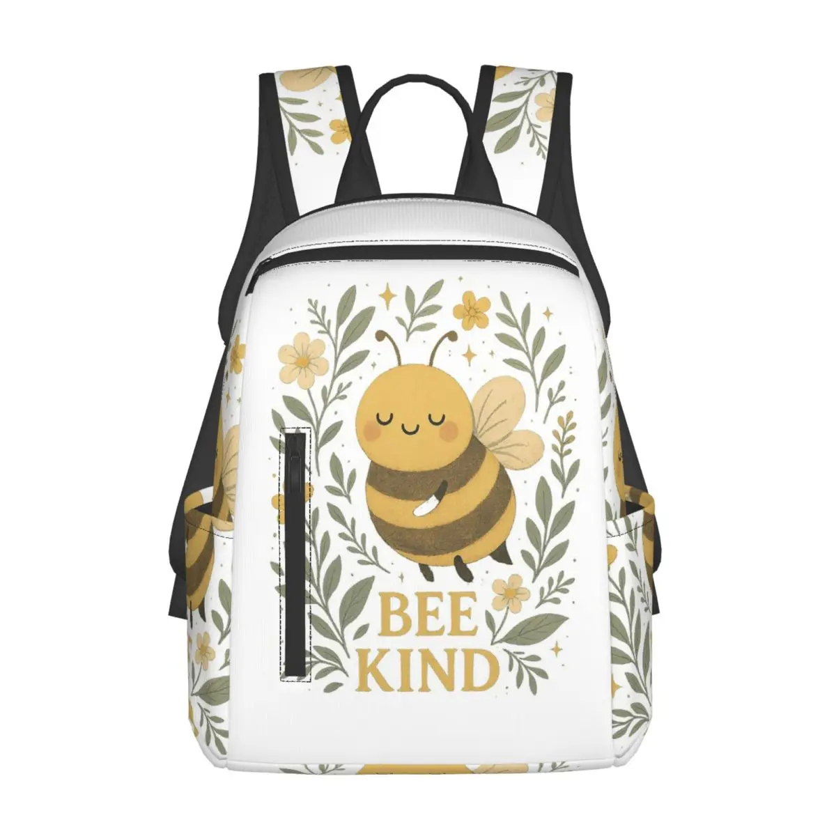 Bee Kind Cute Bumblebee Floral With Gentle Kindness Quote Backpack Daypack Kids BookBag School Bag Shoulder Bags for Men Women