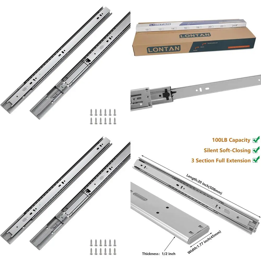 

20 Inch Heavy Duty Slides with Full Extension and Ball Bearing Glides for Cabinets, 100lb Capacity