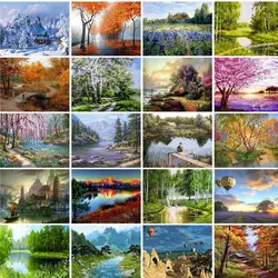 GATYZTORY Frameless painting by numbers four seasons Landscape On Canvas pictures by numbers Home Decoration DIY For Uni