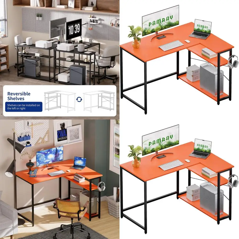 

Оранжевый угловой компьютерный стол L-образной формы 43 дюйма с двусторонними ящиками для компактного домашнего офиса и спальни