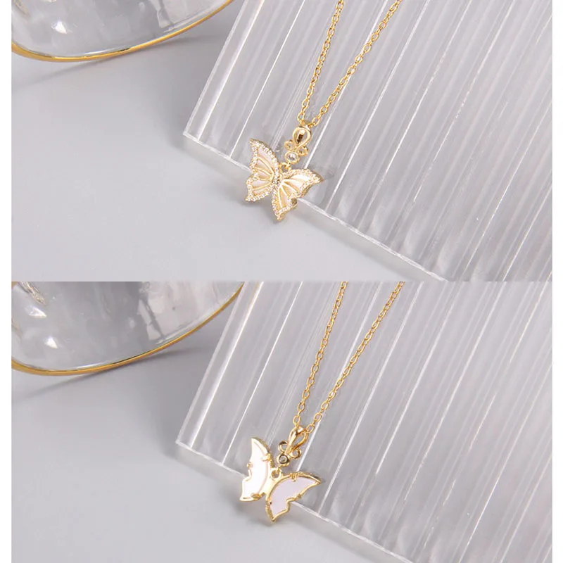 High Grade Zircon Cabbage Butterfly Pendant Necklace Stainless Steel Geometric Choker Jewelry Party Gifts For Women Girls