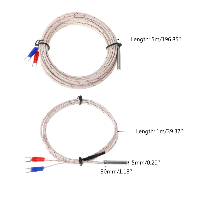 K-Type Thermocouple Probe High Sensitive 5x30mm 2-wires Temperature Sensors for Temperature Measurement 0-600℃ Durable 40JE