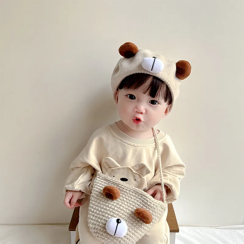 Fashion Knitted Baby Hat for Girls Candy Color Bear Elastic Infant Baby Beret Hat Kids Caps for Girls 1-4 Years 1 PC