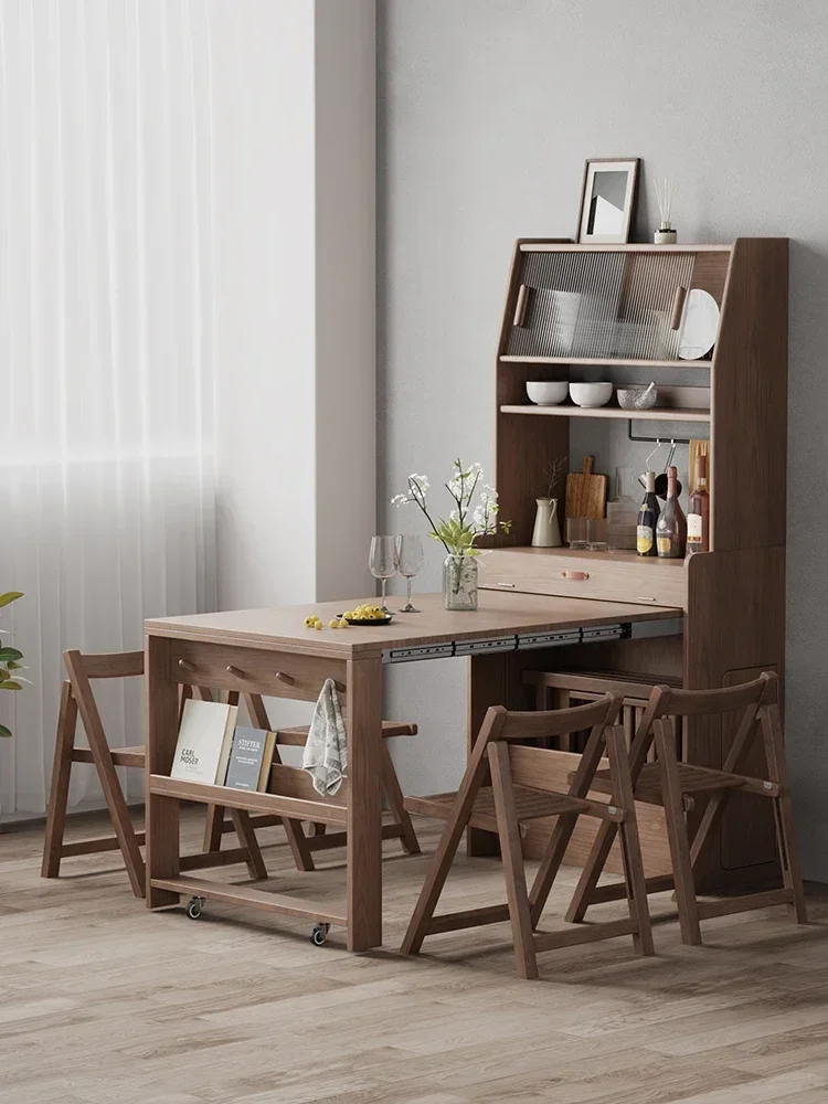 CZ-18 Retractable Pull Out Rectangular Hidden Dining Table and Chairs Set Space Saving Dining Table for Home Small Apartment