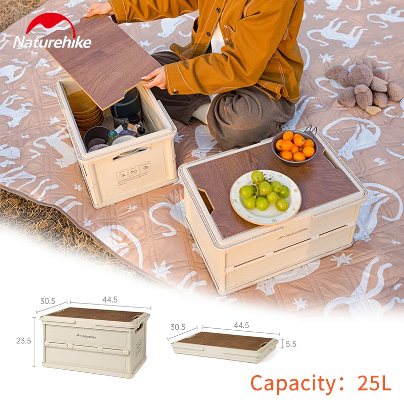 Naturehike Portable Folding Storage Box With Handle 25L Capacity Bedside Table For Outdoor Camping Picnic Home Use Stackable