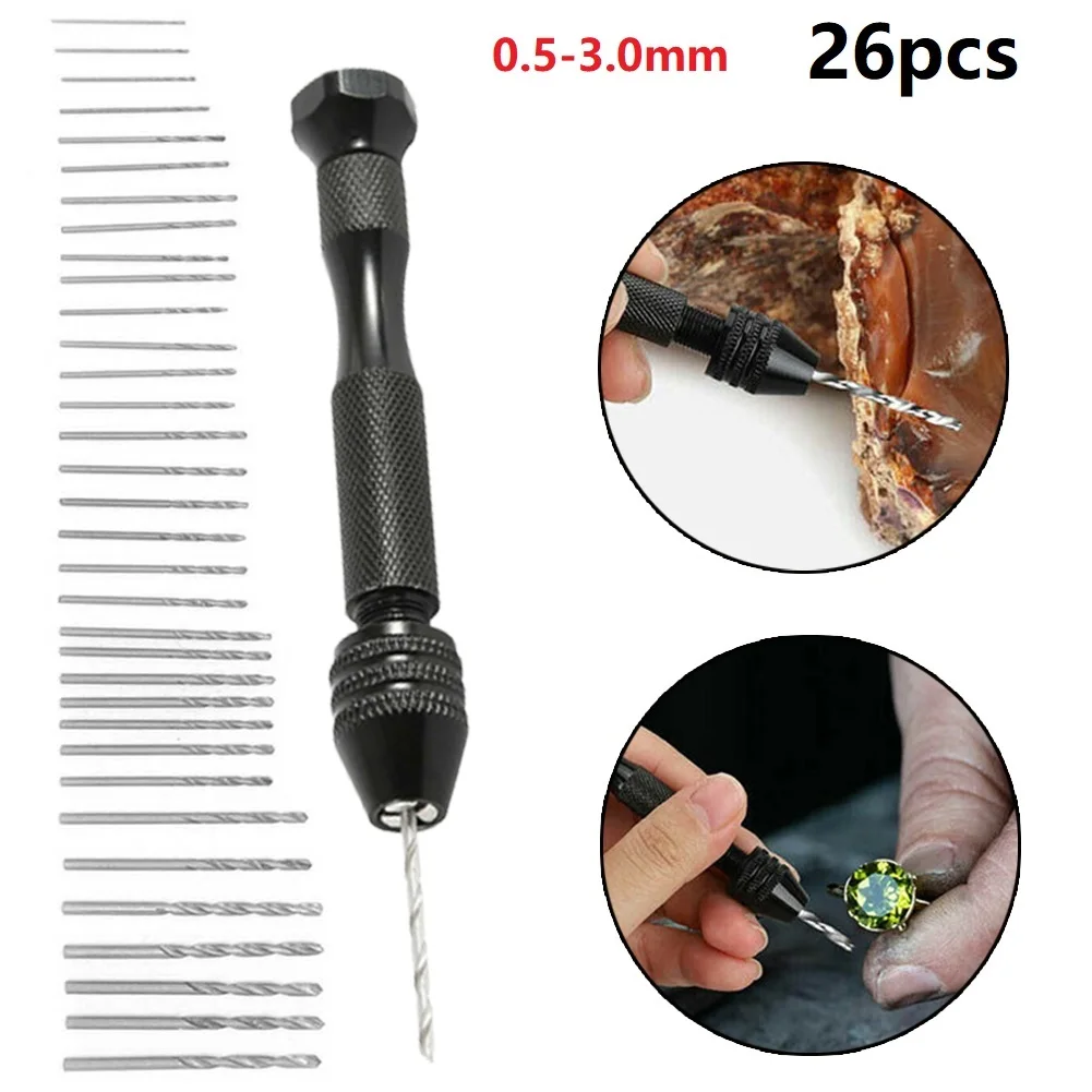 Compact Manual Drill with Keyless Chuck and 25PC Bit Set for Hobby DIY and Professional Small Scale Drilling Needs